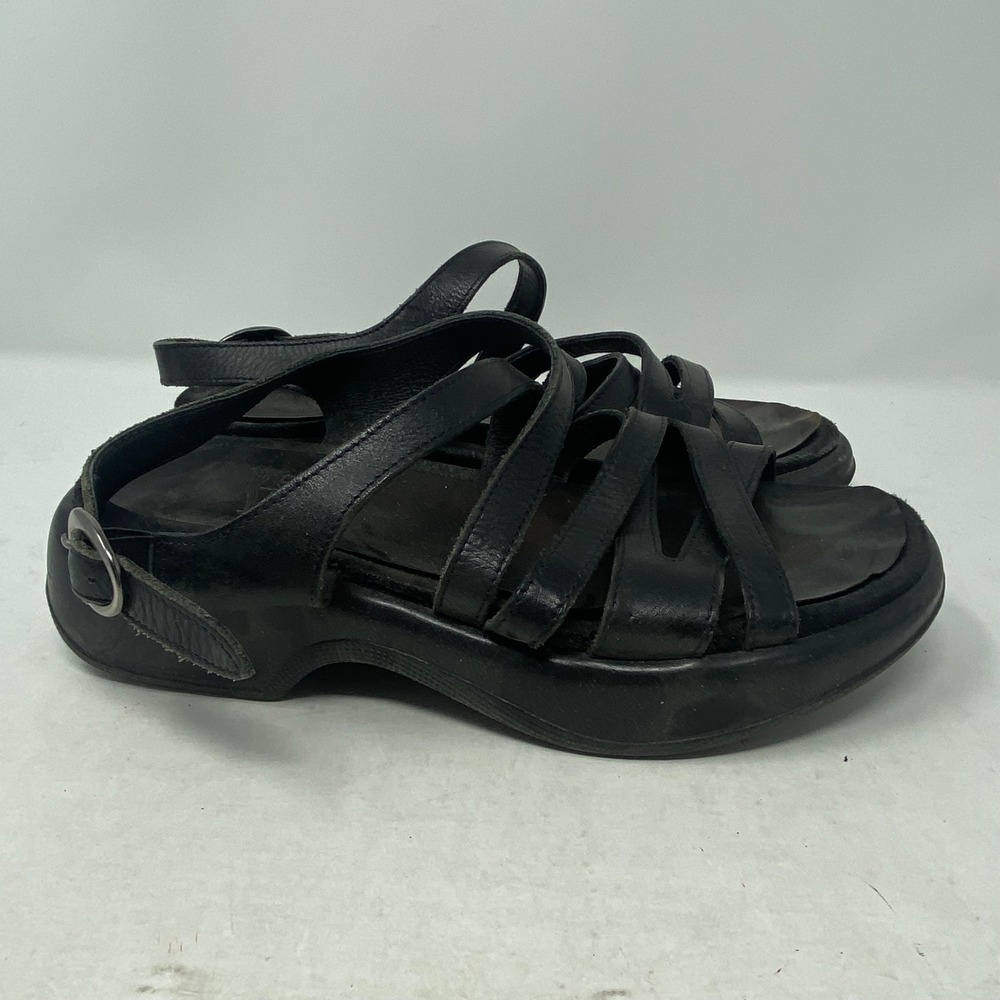 Dansko Womens Black Leather Strappy Platform Wedge Slingback Sandals Size 37